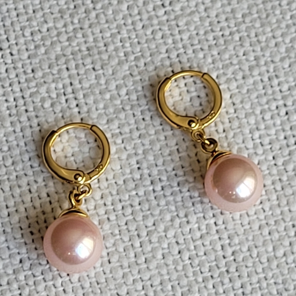 Faux Pink Pearl Fashion Dangling Earrings